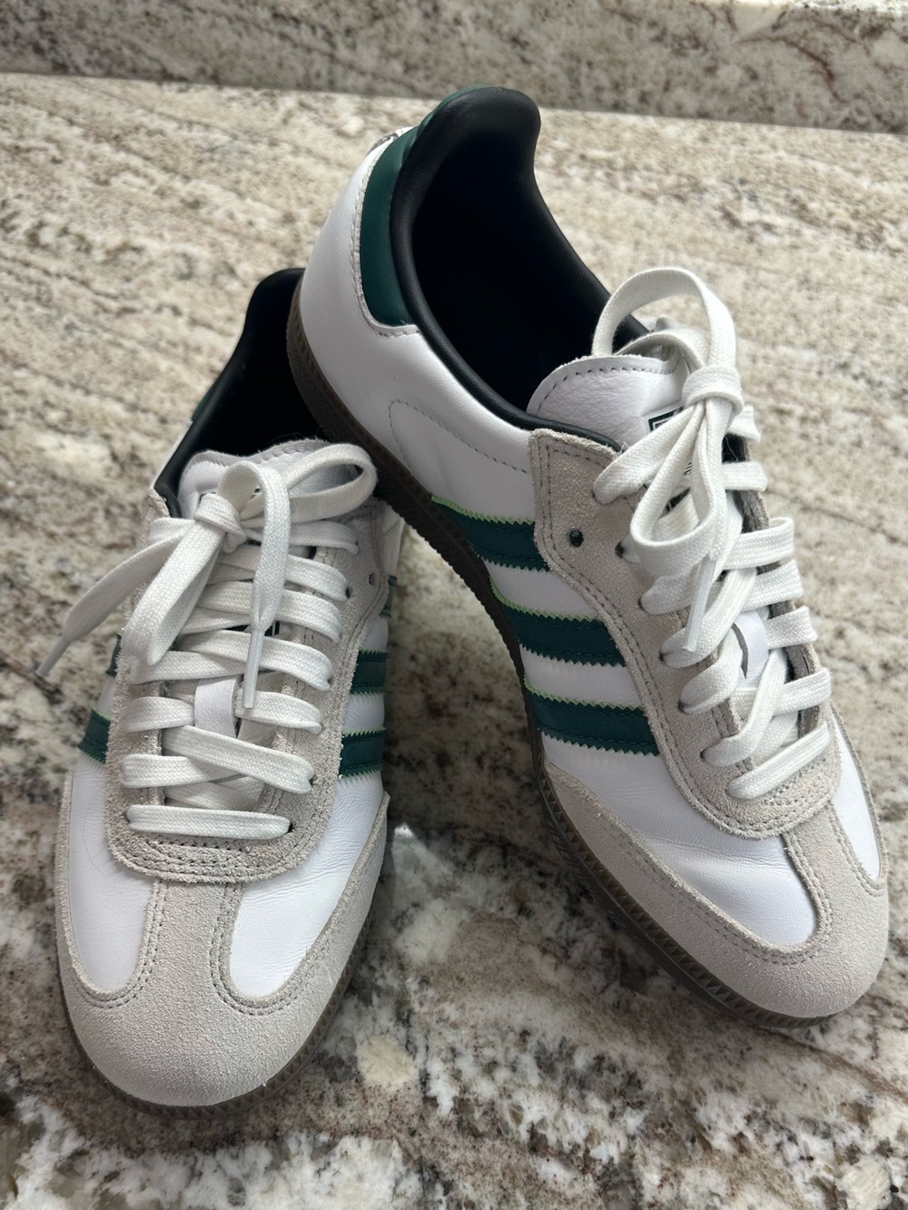 Adidas Samba White Sneakers with 3 Green Stripes and Suede Accents